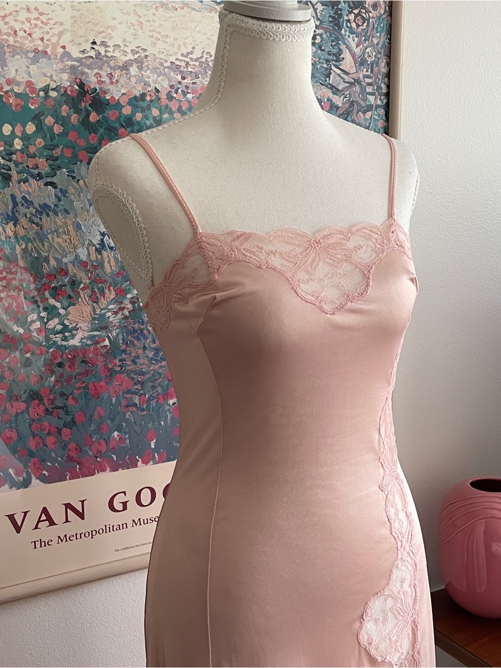 Vintage Valisere Lace Slip Dress Medium Blush Pink Parisian Coquette Chic Bridal - Picture 8 of 14